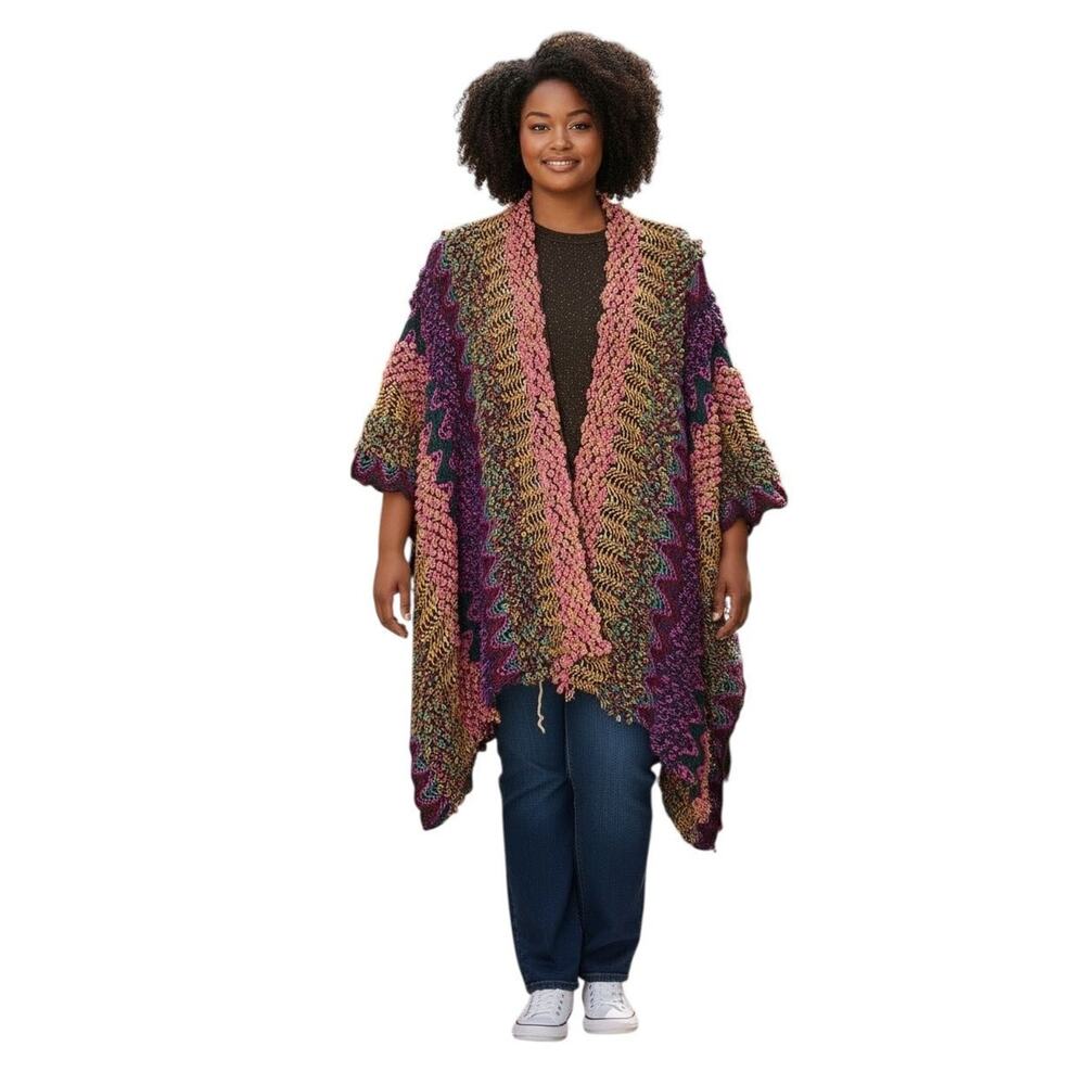 Mudd Womens Bohemian Poncho Knit Cape Shawl 100% Acrylic Multicolor One Size